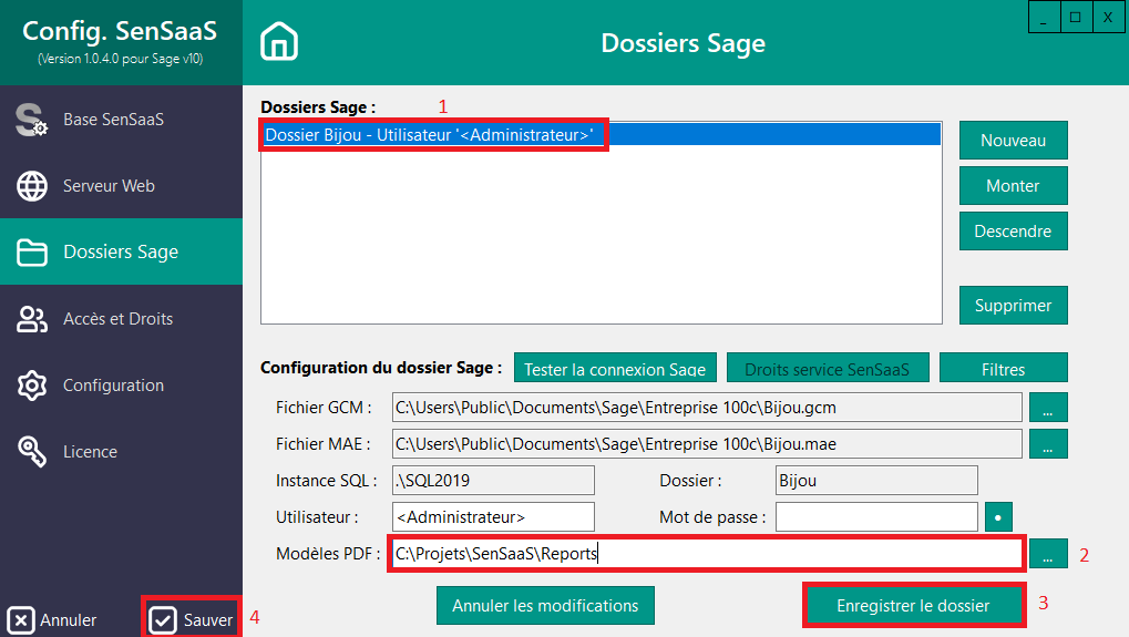 Configuration du dossier des modèles d'impressions